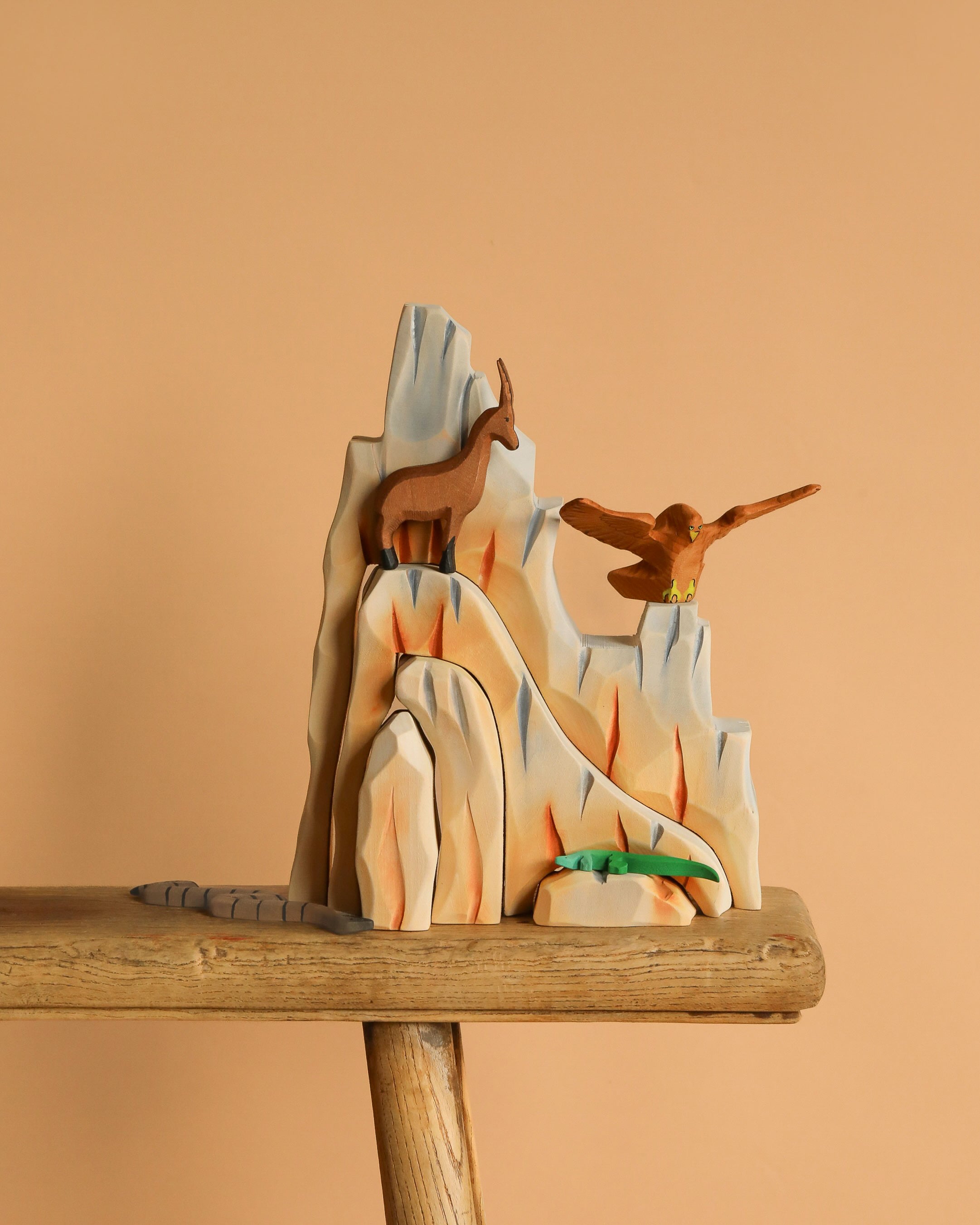 Handmade Wooden Mountain Cliff Scene