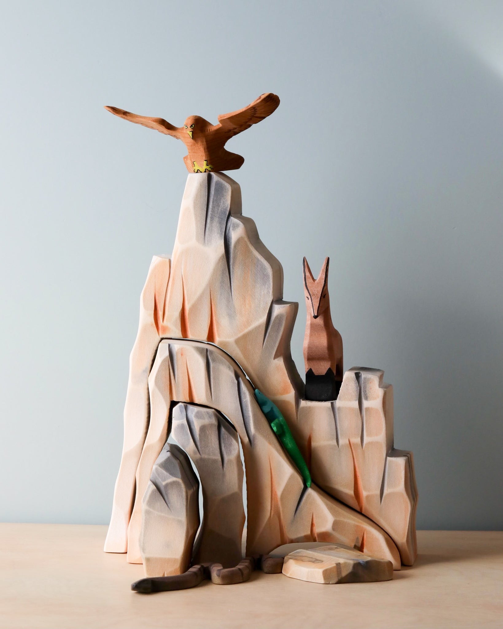 Handmade Wooden Mountain Cliff Scene