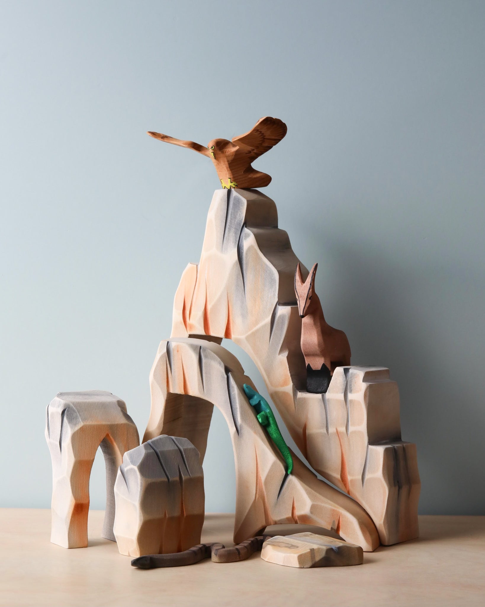 Handmade Wooden Mountain Cliff Scene