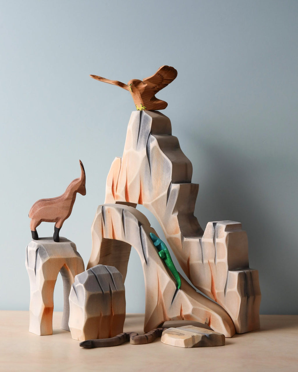 Handmade Wooden Mountain Cliff Scene