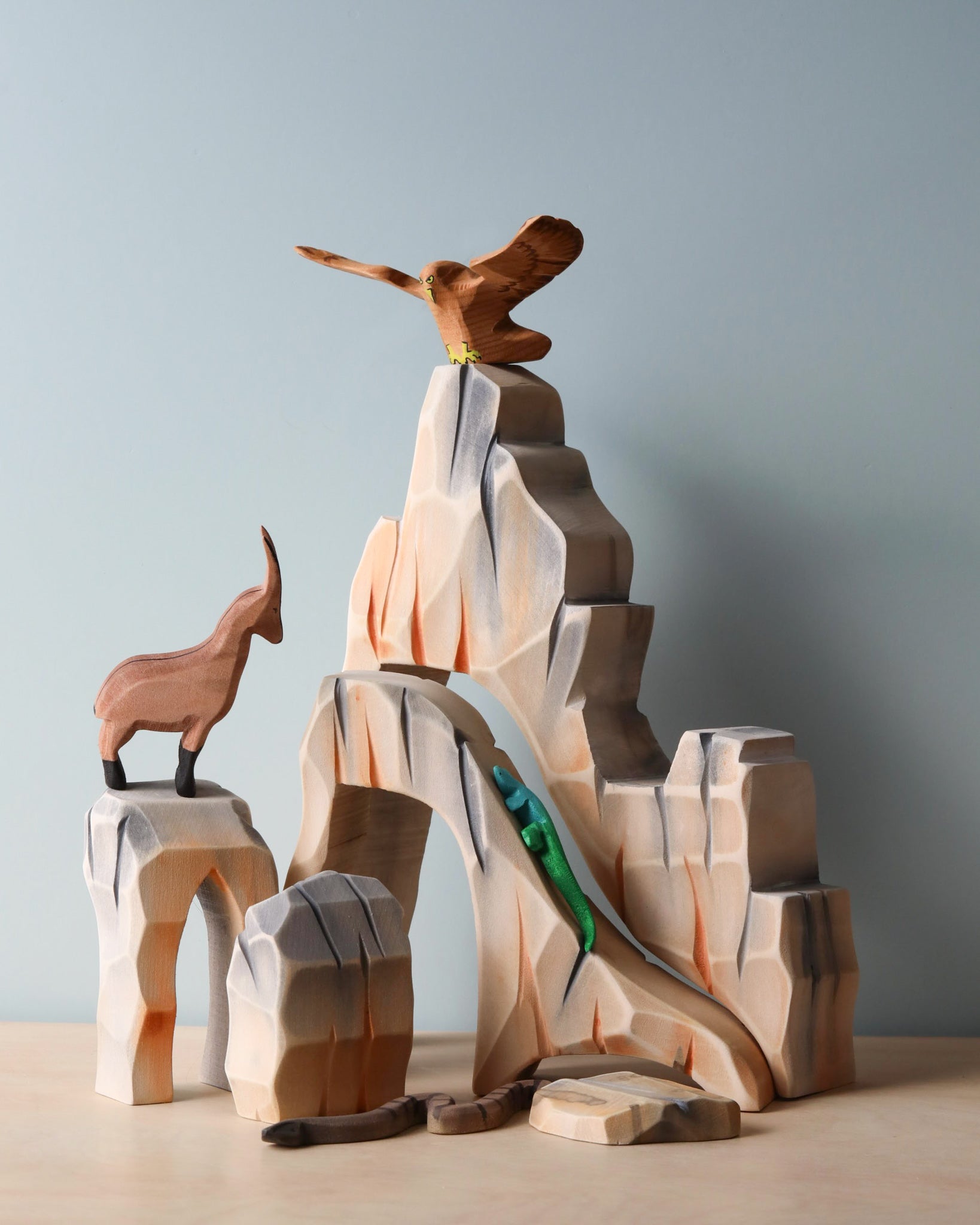Handmade Wooden Mountain Cliff Scene