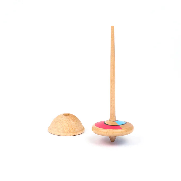 Wooden Spinning Top - Long Stem, Red & Blue